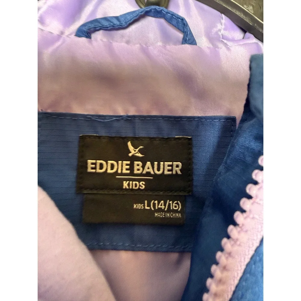 Eddie‎ Bauer Kids Blue Purple Colorblock Hooded Windbreaker Jacket L 14/16